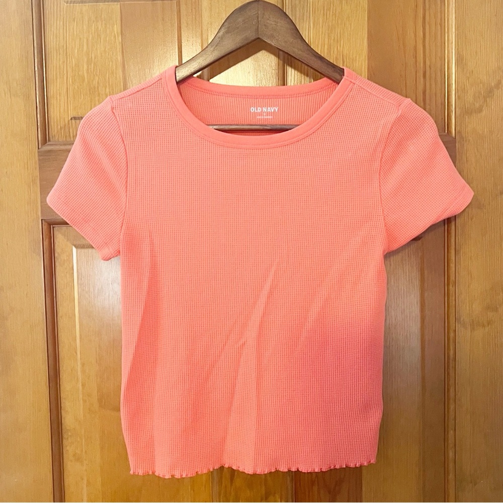 Old Navy Waffle T-Shirt Womens‎ Size Medium Bright Coral Short Sleeve Tee Dainty